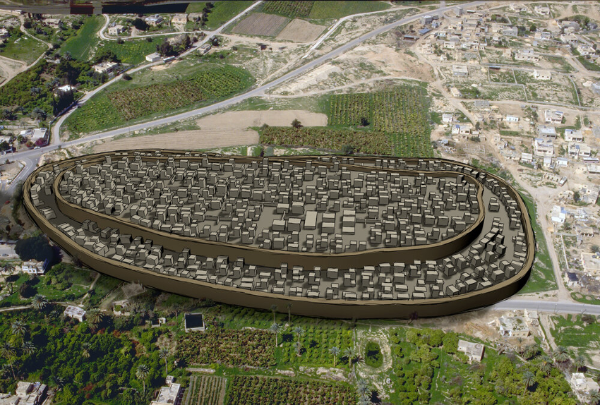 Superposició de l’antiga Jericó en la ciutat actual. (Imatge de www.thearchaeologist.org)